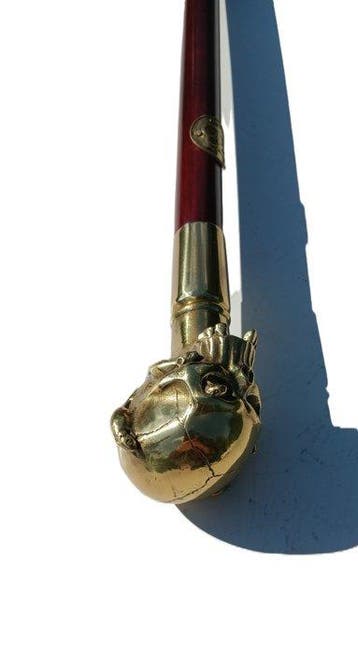 Wandelstok - schedel wandelstok - Brons