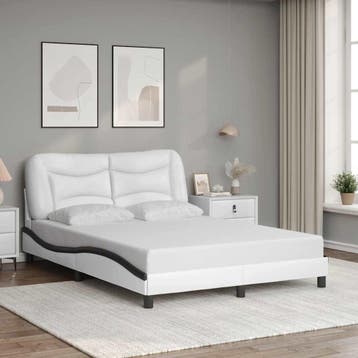 vidaXL Bedframe zonder matras Hvar kunstleer zwart en wit, Huis en Inrichting, Verzenden, Nieuw
