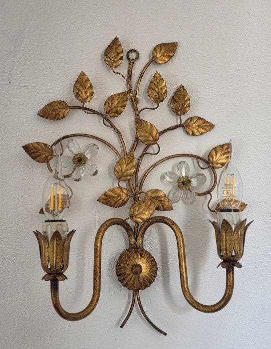 Wandlamp - Metaal, Bladgoud, Kristal, Maison & Meubles, Maison & Meubles | Autre