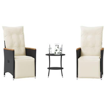 vidaXL 3-delige Bistroset met kussens poly rattan zwart, Tuin en Terras, Verzenden, Nieuw