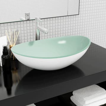 vidaXL Wasbak 54,5x35x15,5 cm gehard glas wit, Verzenden, Nieuw