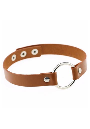 KIMU® Choker Bruin Ring Pu Leer Collar Ketting Halsband Sexy, Handtassen en Accessoires, Kettingen, Ophalen of Verzenden, Nieuw