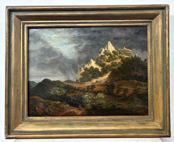 Duitse school (XVIII) - Paesaggio montano con castello in