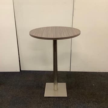 statafel rond Ø 80 cm, hoogte 114 cm, bruin eiken - RVS, Gebruikt