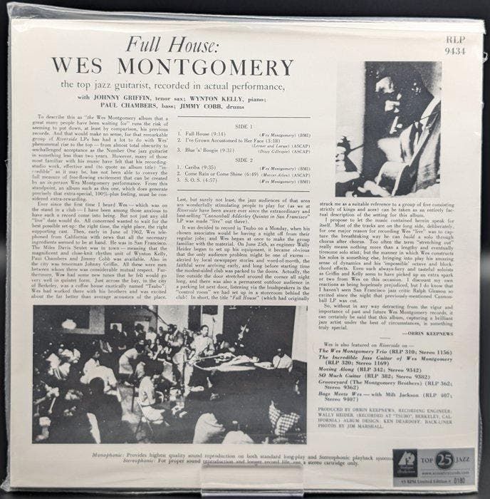 Wes Montgomery - Full House - 	 2 x Vinyl 12 inch, 45 RPM -, Cd's en Dvd's, Vinyl Singles