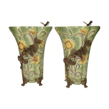 Vase (2) - Bronze, Porcelaine - Vases avec arrosoir, Antiquités & Art