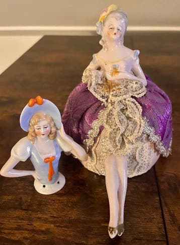 Beeldje - Porcelain half-dolls (one pincushion doll) (2) -