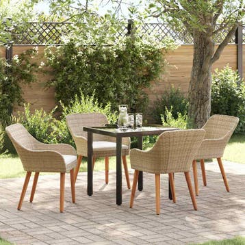 vidaXL Tuin Eettafel Set 5 st Beige poly rattan, Verzenden, Nieuw