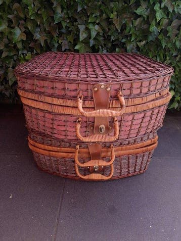 Picknickmand (2) - Rattan, Plastic - Met vierpersoons inhoud
