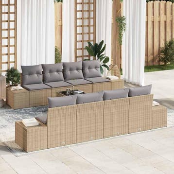 vidaXL Tuinbank Set 8 st Beige en Grijs poly rattan, Verzenden, Nieuw
