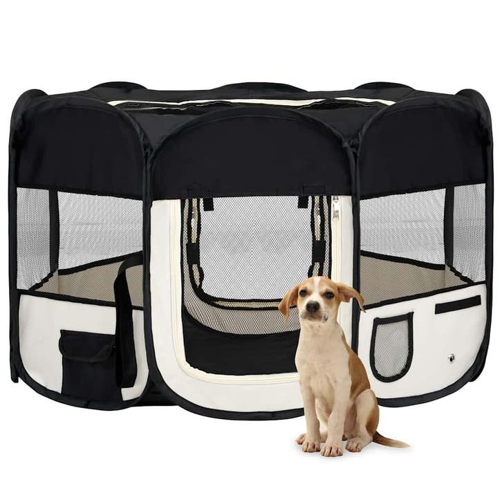 vidaXL Hondenren inklapbaar met draagtas 125x125x61 cm zwart, Dieren en Toebehoren, Hondenbenches, Nieuw, Verzenden