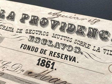 Manuscrito - Esclavos España colonial, año 1861. Seguro