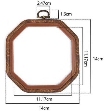 Brocante houten borduurring octagon met stelschroef 14x14 cm, Nieuw