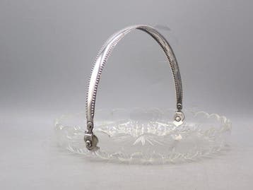 Schotel - Large cut glass serving dish with silver handle -