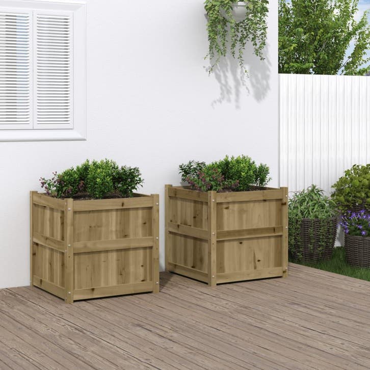 vidaXL Plantenbakken 2 st cm geïmpregneerd hout, Tuin en Terras, Bloempotten, Nieuw, Verzenden