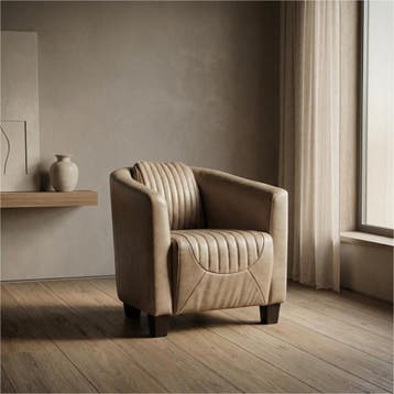Leren fauteuil Press Special - Vintage Taupe (taupe/bruin), Maison & Meubles, Fauteuils, Ophalen of Verzenden