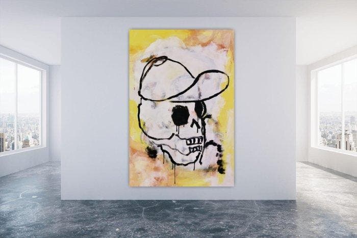 Etienne Pixa - Urban Skull with Cap - XXL, Antiek en Kunst, Kunst | Schilderijen | Modern