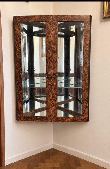 Vitrinekast - Kristal, Knoesthout - Hoekvitrine, wandmodel