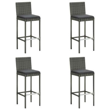 vidaXL Tuinbarkrukken met kussens 4 st poly rattan grijs, Verzenden, Nieuw
