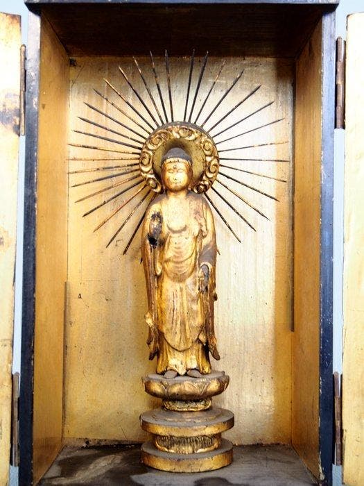 Standing statue of Amida Nyorai enshrined in a shrine -, Antiquités & Art, Antiquités | Autres Antiquités