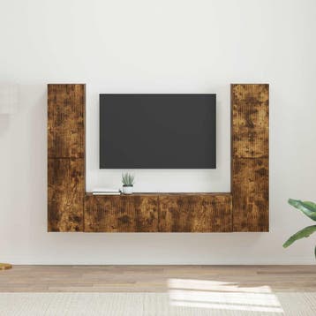 vidaXL Tv-meubelset 6 st Gerookt eiken Bewerkt hout, Huis en Inrichting, Verzenden, Nieuw