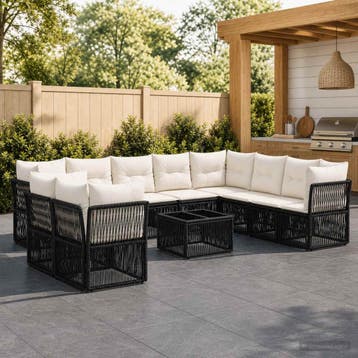 vidaXL Tuinbank Set 11 st Zwart poly rattan, Verzenden, Nieuw
