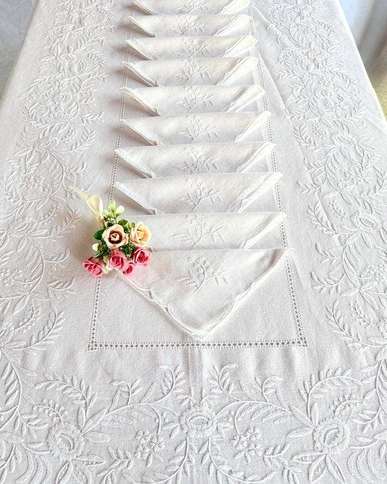 Nappe (13) - 255 cm - 170 cm - BRODÉ À LA MAIN, Antiquités & Art, Tapis & Textile