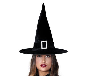 Halloween Heksenhoed Zwart Fluweel, Verzenden, Nieuw
