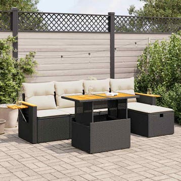 vidaXL 6-delige Loungeset met kussens poly rattan zwart, Verzenden, Nieuw, Loungeset