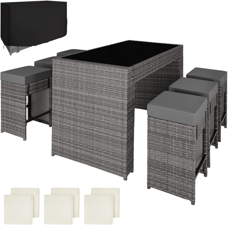 tectake Aluminium rotan barset Ibiza 6+1 met beschermhoes -, Tuin en Terras, Tuinsets en Loungesets, Verzenden
