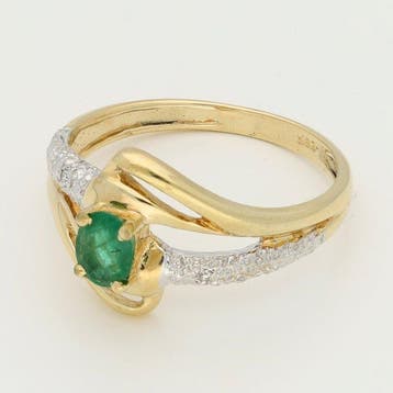 Bague - 18 carats Or jaune, Or blanc - Diamant - émeraude