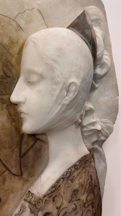 Cristoforo Vicari (1846-1913) - Reliëf, Dante e Beatrice •, Antiquités & Art, Antiquités | Céramique & Poterie