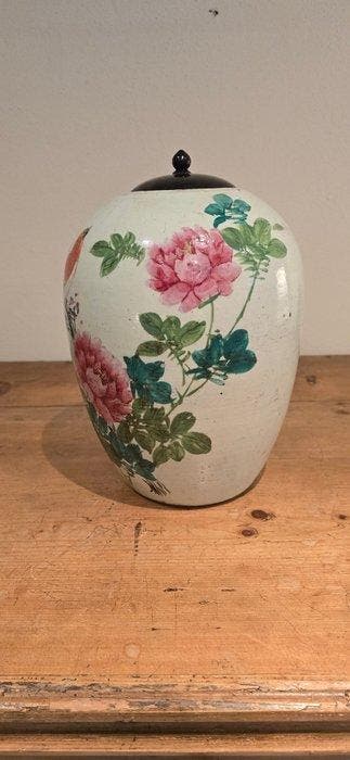 Antieke Chinese Porseleinen Gemberpot met Vogel en, Antiek en Kunst