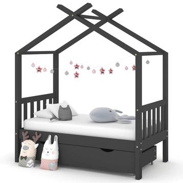 vidaXL Kinderbedframe met lade grenenhout donkergrijs 70x140, Verzenden, Nieuw