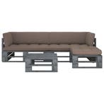 vidaXL 4-delige Loungeset pallet met kussens grijs, Verzenden, Loungeset