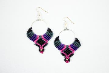 Macramé Oorhangers - Zwart/Grijs/Paars/Roze - Handgemaakt.., Ophalen of Verzenden, Nieuw
