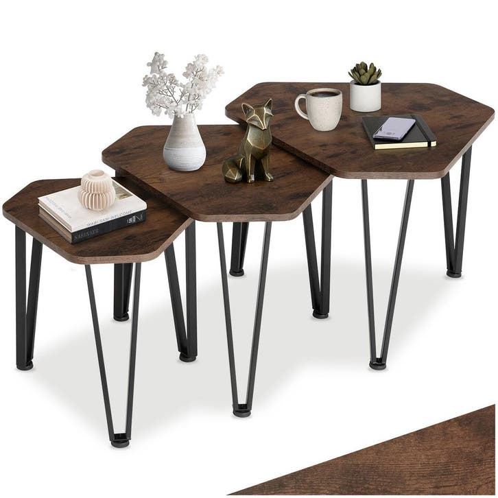 Salontafel-set Torquay - Industrieel hout donker, rustiek, Huis en Inrichting, Tafels | Bijzettafels, Verzenden
