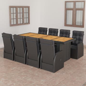 vidaXL 9-delige Tuinset met kussens poly rattan zwart, Verzenden, Nieuw, Tuinset