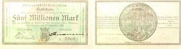 Duitsland 5 Millionen Mark Crailsheim 1923 Notgeld gebrau..., Verzenden