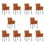 Set van 10 Leren eetkamerstoelen Comfort met wieltjes en, Ophalen of Verzenden, Nieuw, Leer, Eén