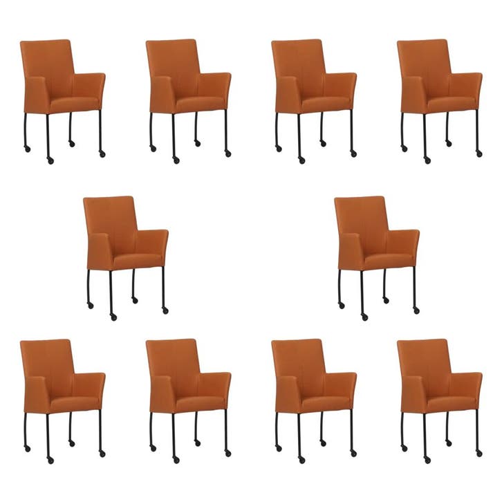 Set van 10 Leren eetkamerstoelen Comfort met wieltjes en, Huis en Inrichting, Stoelen, Nieuw, Eén, Leer, Ophalen of Verzenden