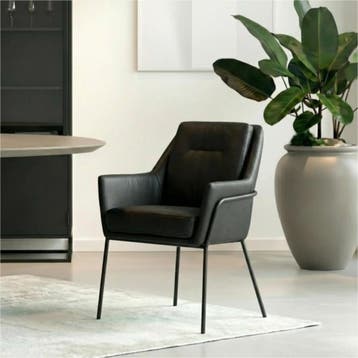 Leren eetkamerstoel Mix - Hermes Nero (zwart) - Poten staal, Huis en Inrichting, Stoelen, Bohemian, Industrieel, Modern, Scandinavisch