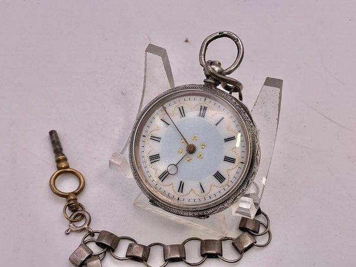 Cilindro Argento . Quadrante decorato . Revisionato . 1880, Bijoux, Sacs & Beauté, Montres | Hommes