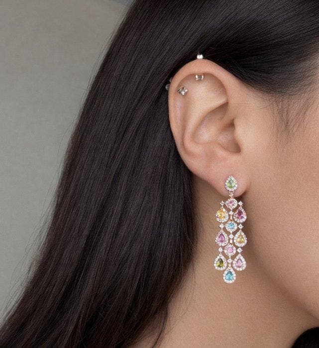 Zonder minimumprijs - Oorbellen Verguld Toermalijn - Topaas, Handtassen en Accessoires, Oorbellen