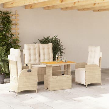 vidaXL 4-delige Tuinset met kussens poly rattan beige, Verzenden, Nieuw, Tuinset