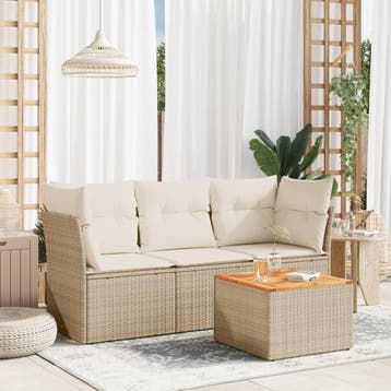 vidaXL 4-delige Loungeset met kussens poly rattan beige, Verzenden, Loungeset
