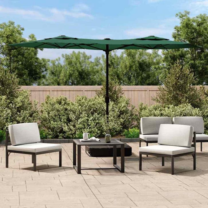 vidaXL Parasol dubbel met LEDs 316x145 cm groen, Jardin & Terrasse, Parasols, Envoi