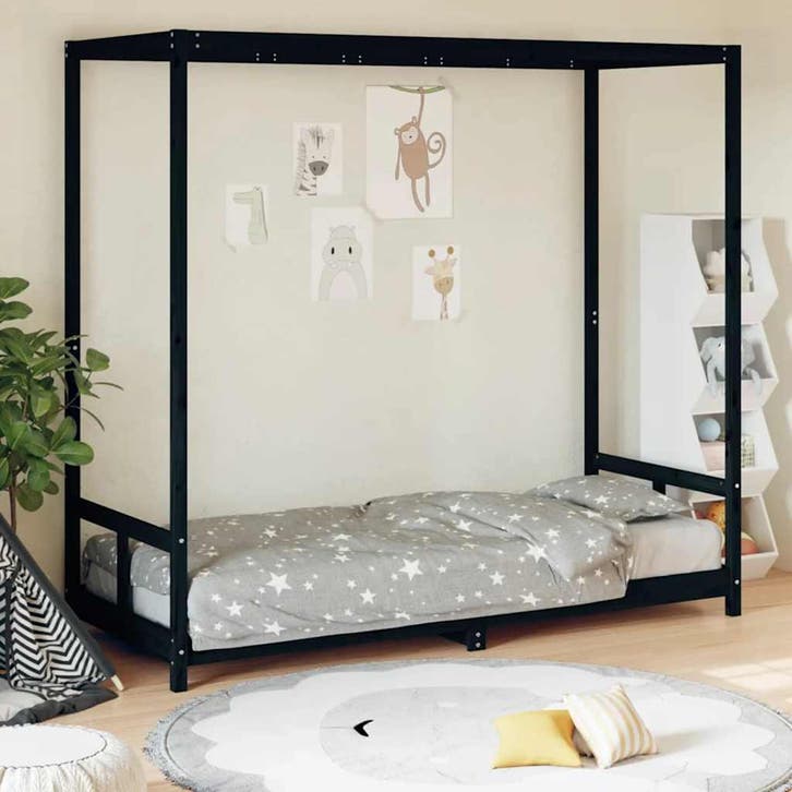 vidaXL Kinderbedframe 80x200 cm massief grenenhout zwart, Enfants & Bébés, Chambre d'enfant | Lits, Envoi