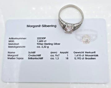 Zonder minimumprijs - Ring Zilver - Morganiet, Nieuw