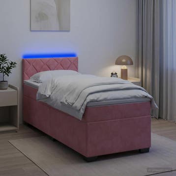 vidaXL Boxspringbed met matras en LED Roze 90 x 200 cm, Verzenden